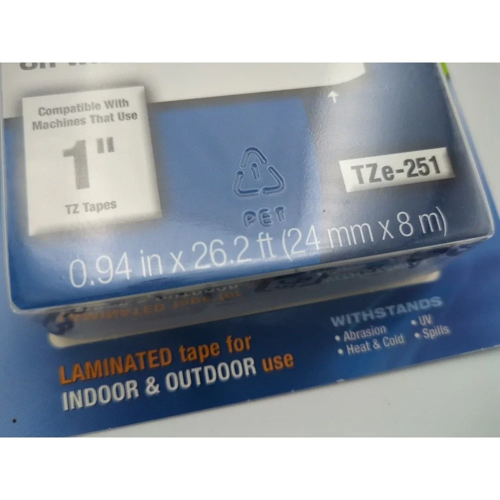 Brother‎ TZe-251 Laminated Tape Black Print On White Tape 1